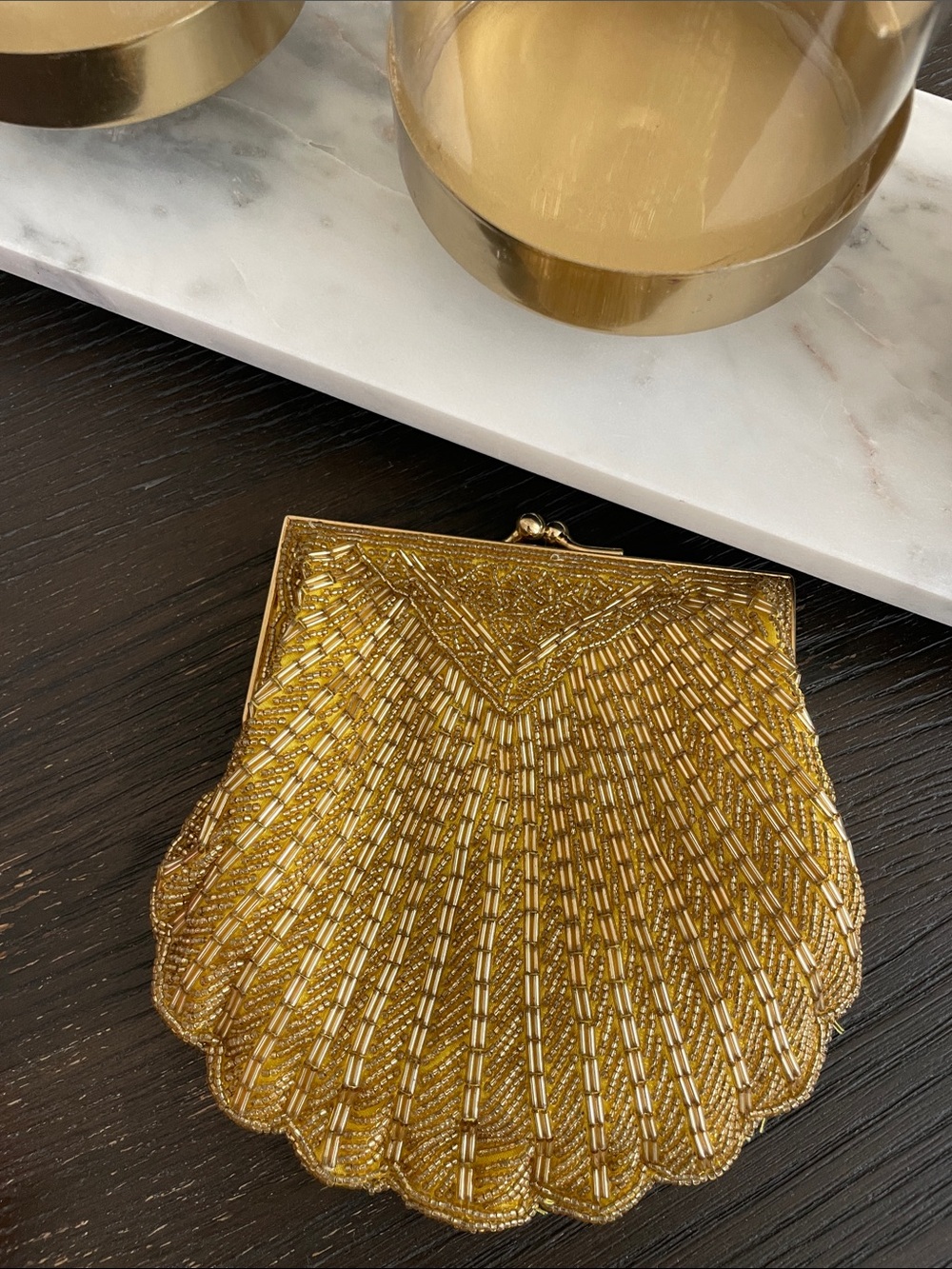 Carla Marchi Gold Beaded Shell Evening Clutch